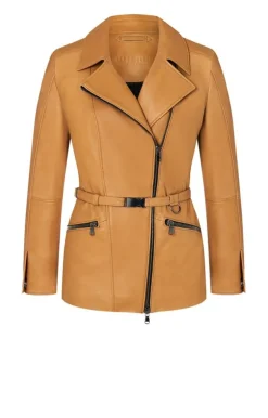 Leather Jackets<WERNER CHRIST Alessia: Longer Biker Jacket With Tie Belt Cognac