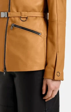 Leather Jackets<WERNER CHRIST Alessia: Longer Biker Jacket With Tie Belt Cognac