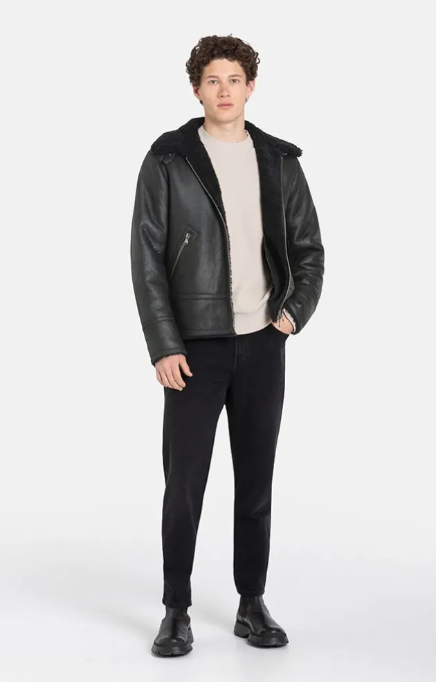 Lambskin Jackets<WERNER CHRIST Alim: Grained Pilot Jacket Crafted In Lambski Black
