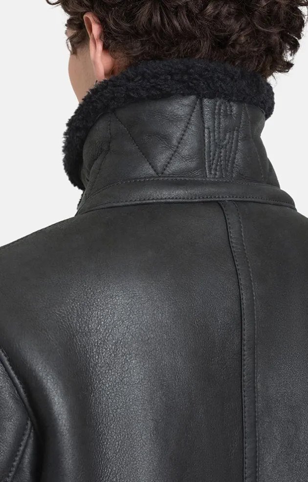 Lambskin Jackets<WERNER CHRIST Alim: Grained Pilot Jacket Crafted In Lambski Black