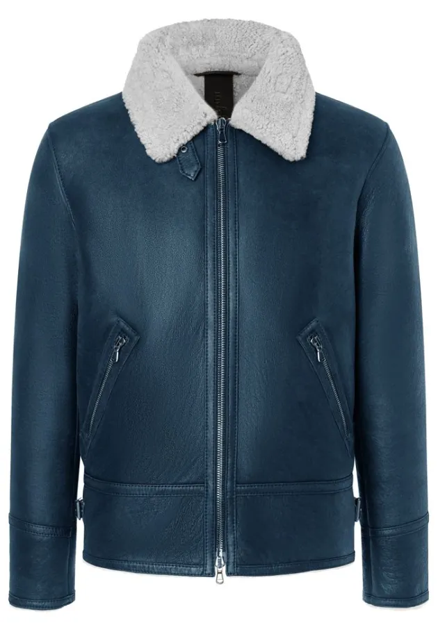 Lambskin Jackets<WERNER CHRIST Alim: Pilot Jacket Crafted In Lambskin Blue