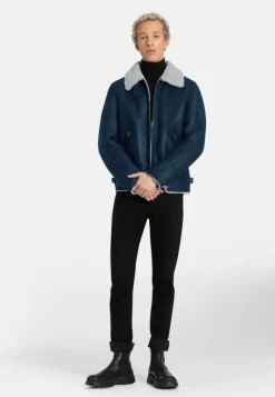 Lambskin Jackets<WERNER CHRIST Alim: Pilot Jacket Crafted In Lambskin Blue