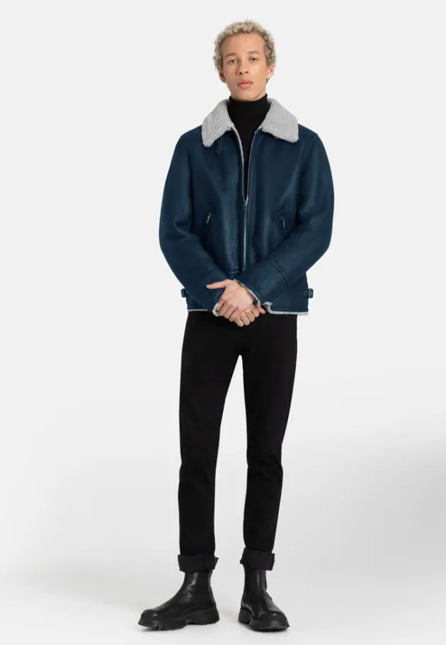 Lambskin Jackets<WERNER CHRIST Alim: Pilot Jacket Crafted In Lambskin Blue