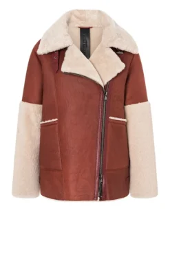 Lambskin Jackets<WERNER CHRIST Amala: Modern Biker Jacket With Contrasting D Rusty Red