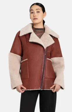 Lambskin Jackets<WERNER CHRIST Amala: Modern Biker Jacket With Contrasting D Rusty Red