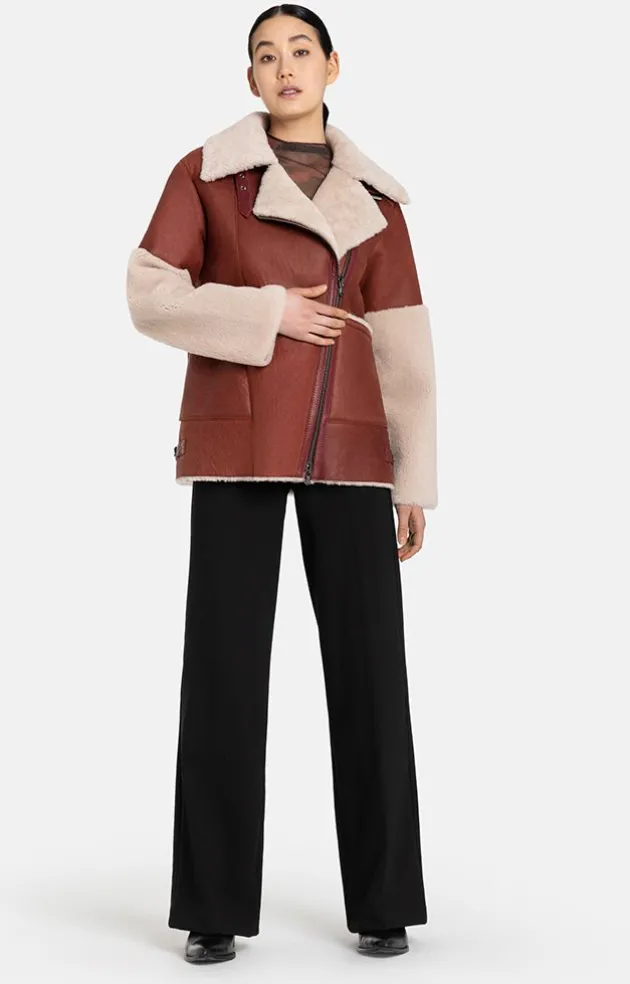Lambskin Jackets<WERNER CHRIST Amala: Modern Biker Jacket With Contrasting D Rusty Red