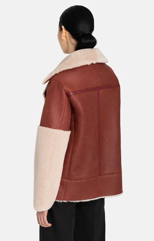Lambskin Jackets<WERNER CHRIST Amala: Modern Biker Jacket With Contrasting D Rusty Red