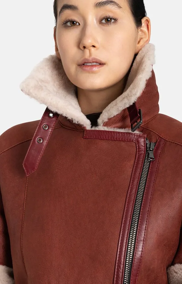 Lambskin Jackets<WERNER CHRIST Amala: Modern Biker Jacket With Contrasting D Rusty Red