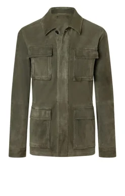 Leather Jackets<WERNER CHRIST Anton: Light Field Jacket In Goatskin Suede Moss Green