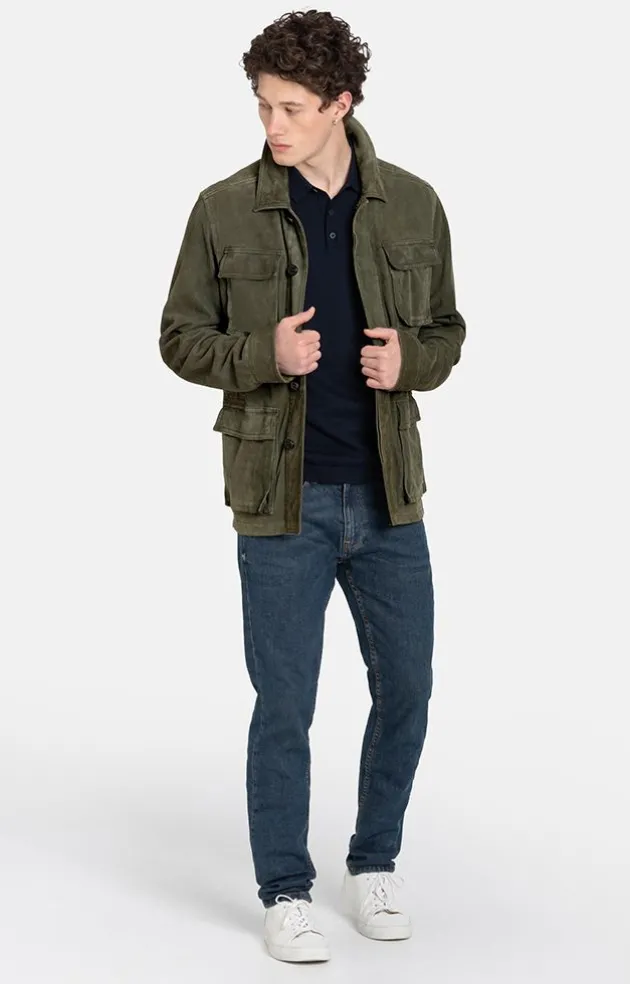 Leather Jackets<WERNER CHRIST Anton: Light Field Jacket In Goatskin Suede Moss Green