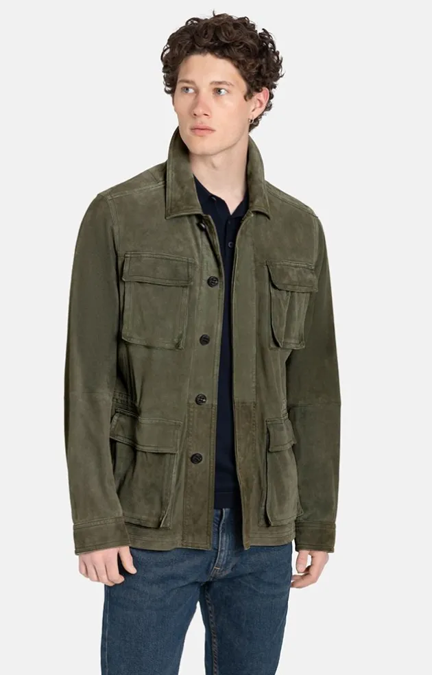 Leather Jackets<WERNER CHRIST Anton: Light Field Jacket In Goatskin Suede Moss Green