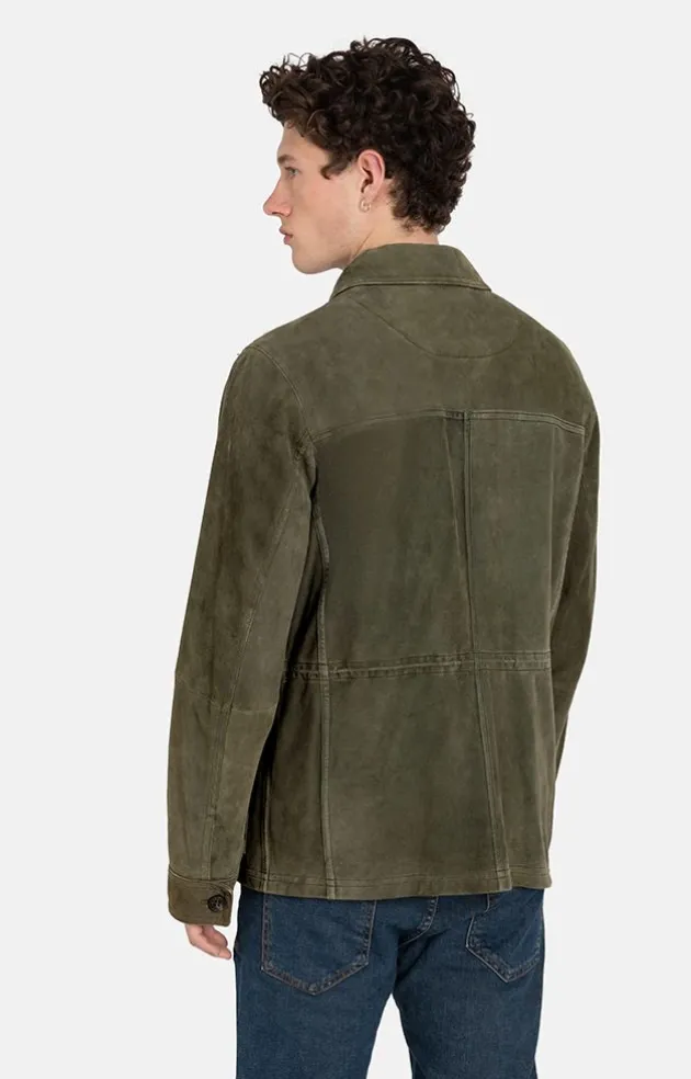 Leather Jackets<WERNER CHRIST Anton: Light Field Jacket In Goatskin Suede Moss Green