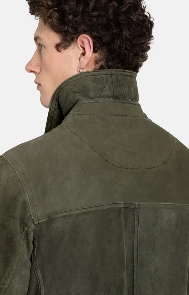 Leather Jackets<WERNER CHRIST Anton: Light Field Jacket In Goatskin Suede Moss Green