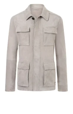 Leather Jackets<WERNER CHRIST Anton: Light Field Jacket In Goatskin Suede Pearl Grey
