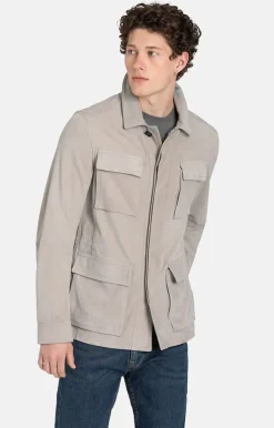 Leather Jackets<WERNER CHRIST Anton: Light Field Jacket In Goatskin Suede Pearl Grey