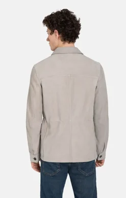 Leather Jackets<WERNER CHRIST Anton: Light Field Jacket In Goatskin Suede Pearl Grey