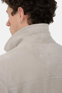 Leather Jackets<WERNER CHRIST Anton: Light Field Jacket In Goatskin Suede Pearl Grey