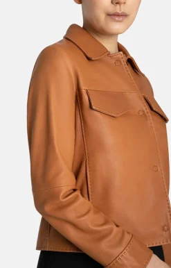 Leather Jackets<WERNER CHRIST Arielle: Cropped Field-Jacket Cognac