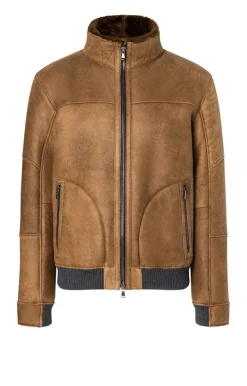 Lambskin Jackets<WERNER CHRIST Bendix: Knitted Bomber Jacket Cognac