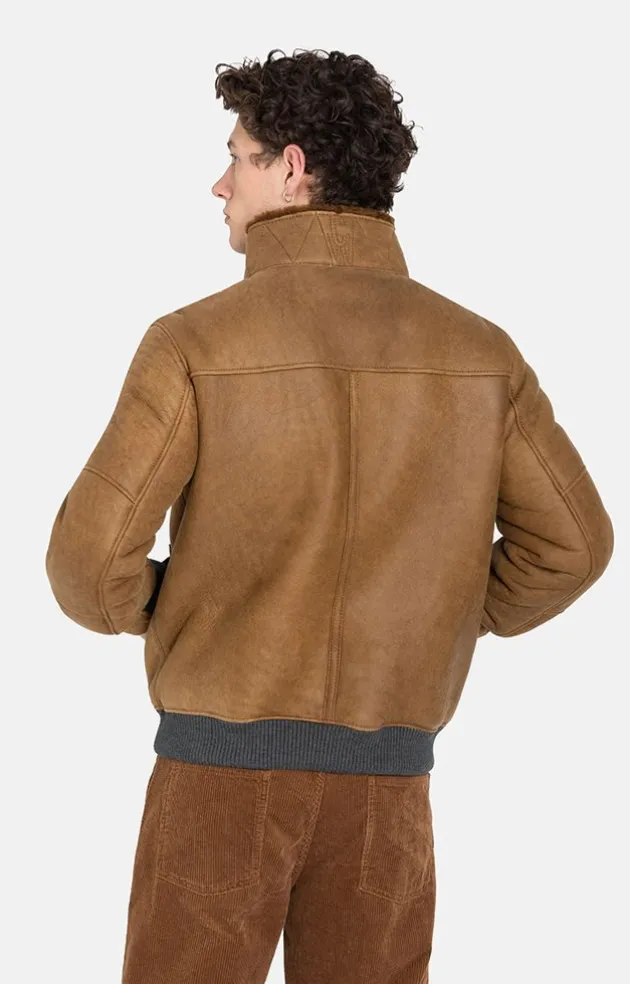 Lambskin Jackets<WERNER CHRIST Bendix: Knitted Bomber Jacket Cognac