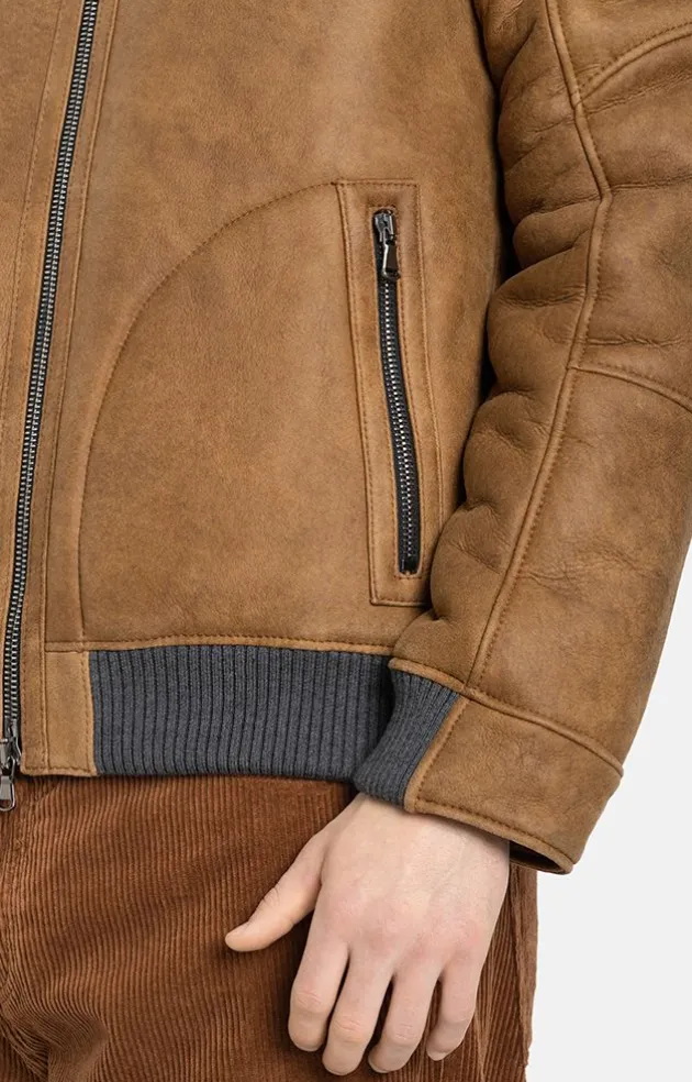 Lambskin Jackets<WERNER CHRIST Bendix: Knitted Bomber Jacket Cognac