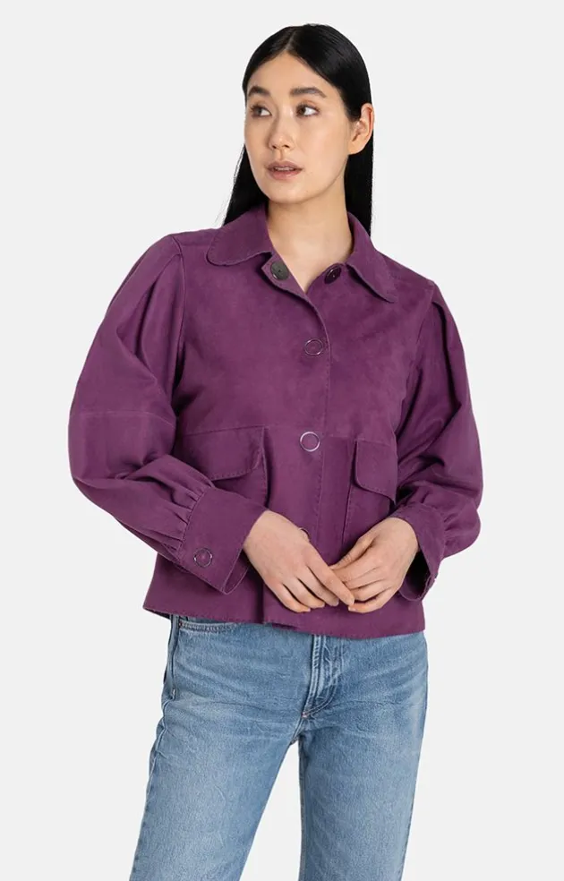 Leather Jackets<WERNER CHRIST Berta: Short, Straight Jacket With Flowing Sl Aubergine