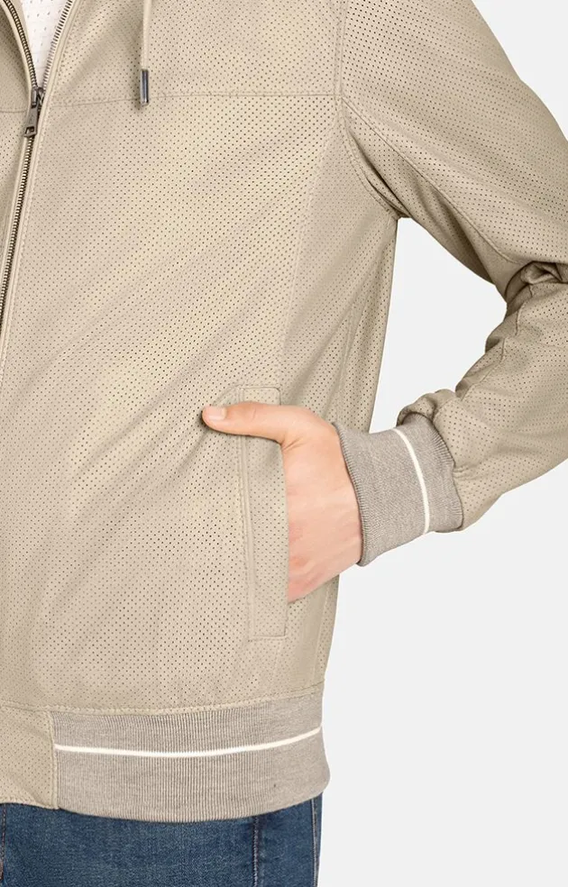 Leather Jackets<WERNER CHRIST Brandon Ps: Light Leather Jacket With Hood Stone