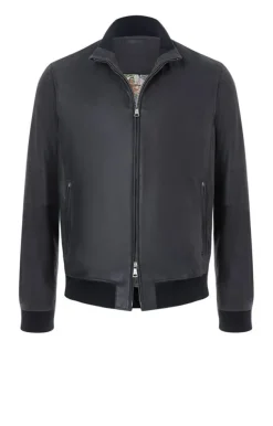 Leather Jackets<WERNER CHRIST Byb': Blouson In Napped Goatskin Suede Navy