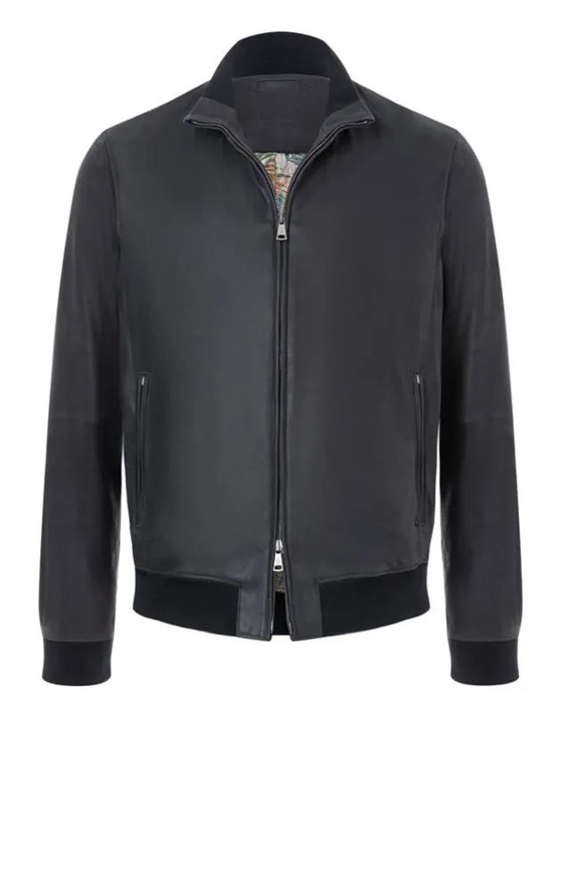 Leather Jackets<WERNER CHRIST Byb': Blouson In Napped Goatskin Suede Navy