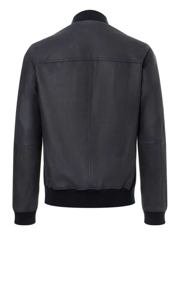 Leather Jackets<WERNER CHRIST Byb': Blouson In Napped Goatskin Suede Navy