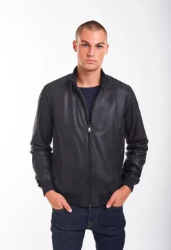 Leather Jackets<WERNER CHRIST Byb': Blouson In Napped Goatskin Suede Navy
