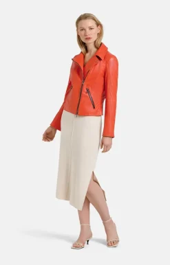 Leather Jackets<WERNER CHRIST Carina: Biker Jacket Crafted In Soft Nappa Orange