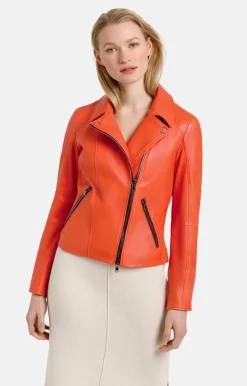 Leather Jackets<WERNER CHRIST Carina: Biker Jacket Crafted In Soft Nappa Orange