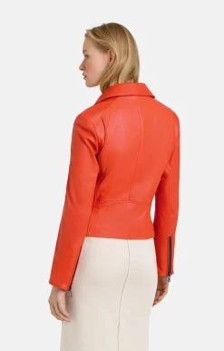 Leather Jackets<WERNER CHRIST Carina: Biker Jacket Crafted In Soft Nappa Orange