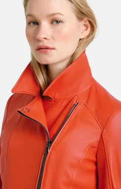 Leather Jackets<WERNER CHRIST Carina: Biker Jacket Crafted In Soft Nappa Orange