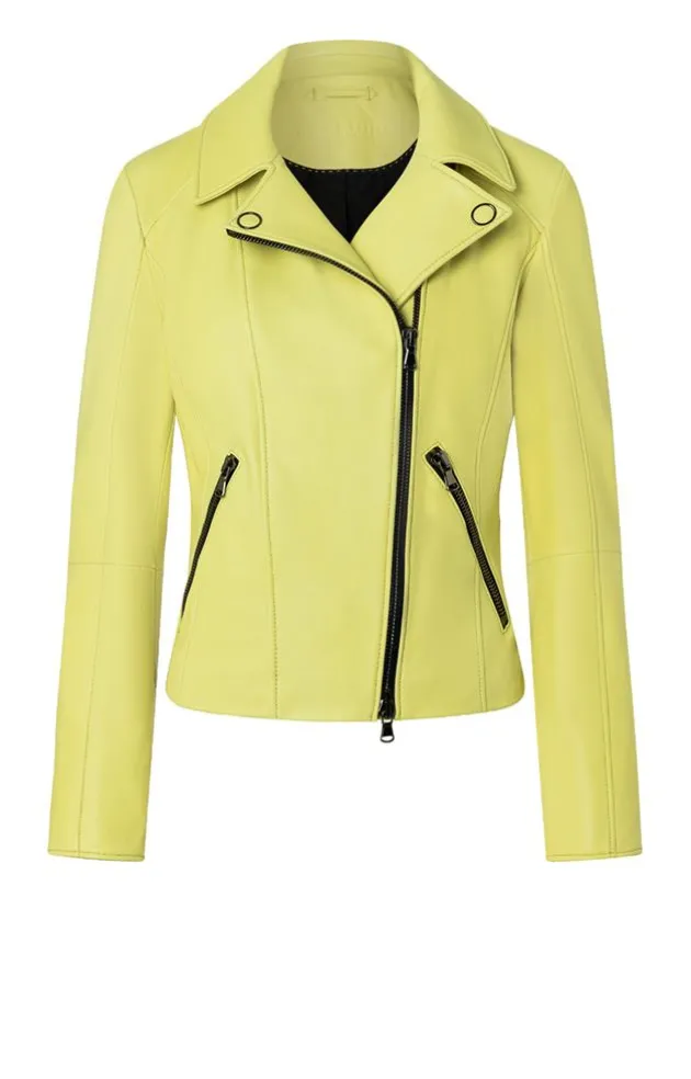 Leather Jackets<WERNER CHRIST Carina: Typical Biker Jacket With A Sporty Lo Fresh Lime