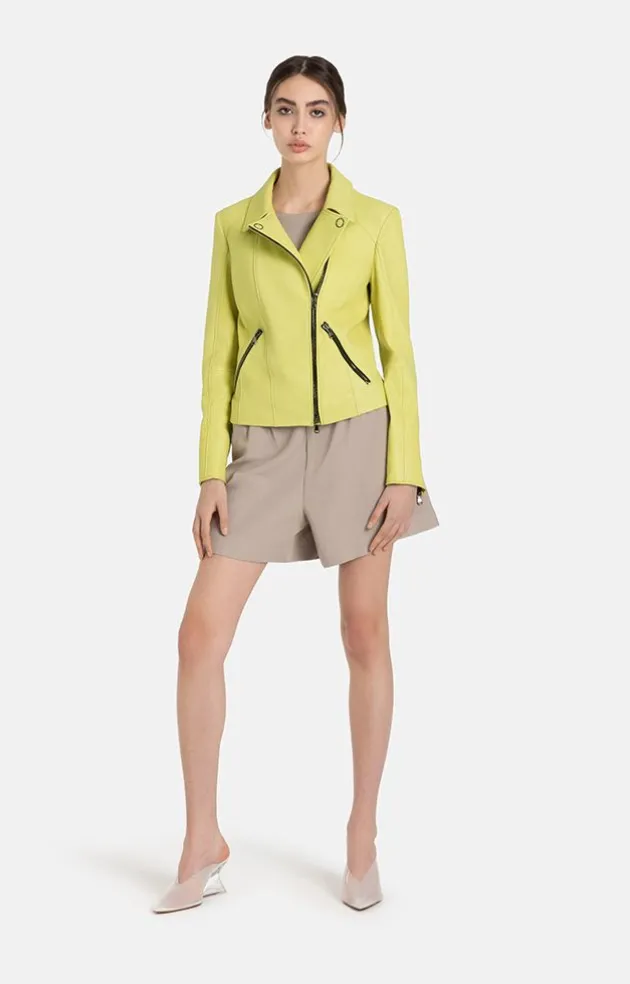 Leather Jackets<WERNER CHRIST Carina: Typical Biker Jacket With A Sporty Lo Fresh Lime