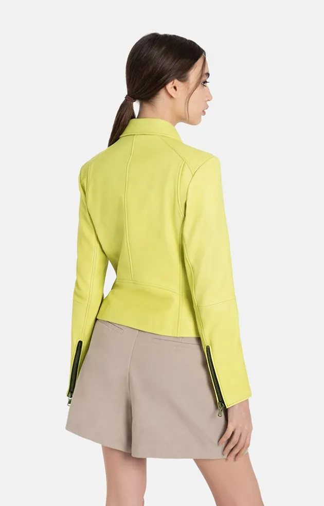 Leather Jackets<WERNER CHRIST Carina: Typical Biker Jacket With A Sporty Lo Fresh Lime