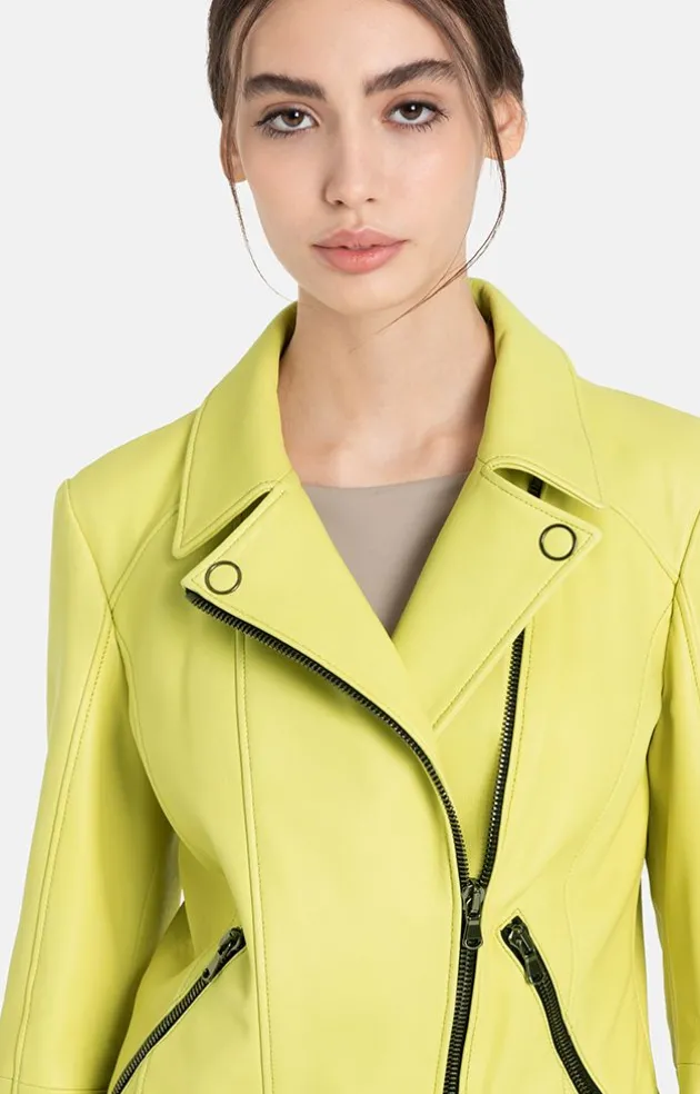 Leather Jackets<WERNER CHRIST Carina: Typical Biker Jacket With A Sporty Lo Fresh Lime
