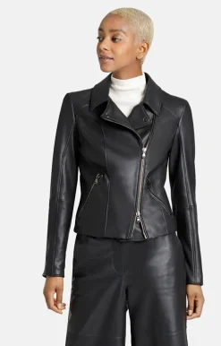 Leather Jackets<WERNER CHRIST Carina: Typical Biker Jacket With A Sporty Lo Black
