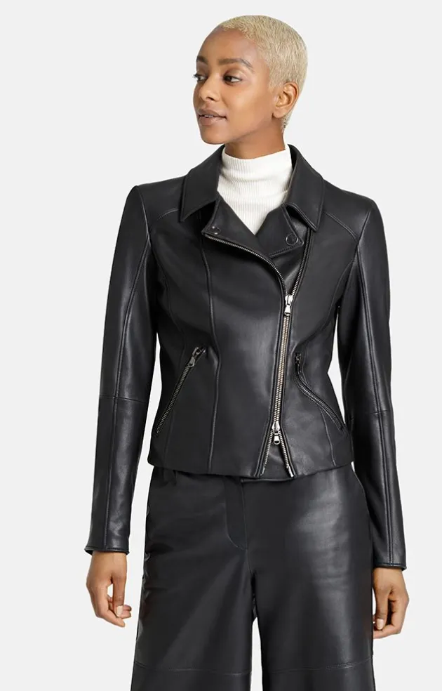 Leather Jackets<WERNER CHRIST Carina: Typical Biker Jacket With A Sporty Lo Black