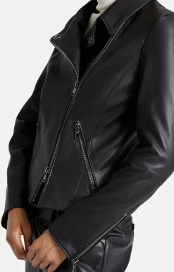 Leather Jackets<WERNER CHRIST Carina: Typical Biker Jacket With A Sporty Lo Black
