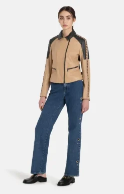 Leather Jackets<WERNER CHRIST Casey K: Biker Jacket With Details Beige