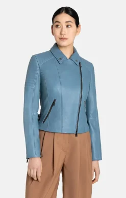 Leather Jackets<WERNER CHRIST Celine: Biker Jacket With Topstitched Details Jeans Blue