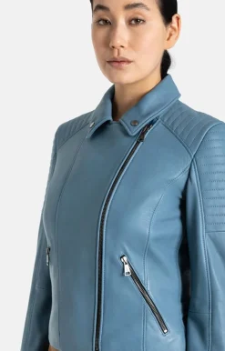 Leather Jackets<WERNER CHRIST Celine: Biker Jacket With Topstitched Details Jeans Blue