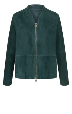Leather Jackets<WERNER CHRIST Chiu: Puristic Short Jacket With Inverted Ple Ivy Green