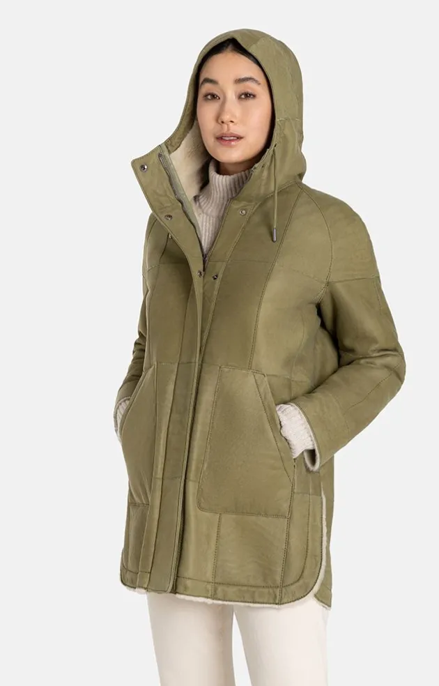 Lambskin Jackets<WERNER CHRIST Cosima: Parka-Style Hooded Jacket Moss Green