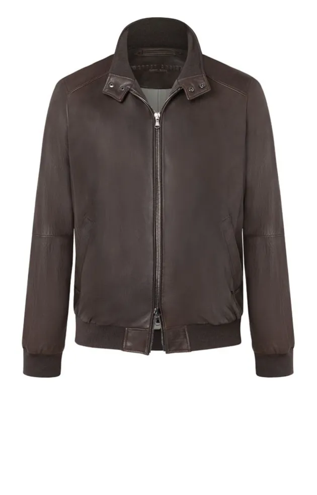 Leather Jackets<WERNER CHRIST Dany: Bomber Jacket With Knitted Welts Chocolate