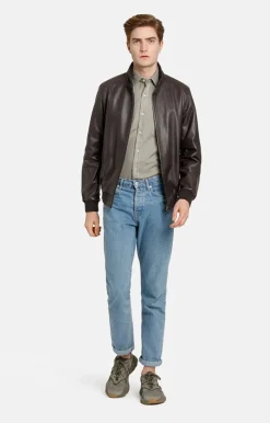 Leather Jackets<WERNER CHRIST Dany: Bomber Jacket With Knitted Welts Chocolate