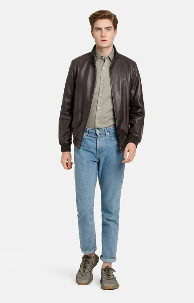 Leather Jackets<WERNER CHRIST Dany: Bomber Jacket With Knitted Welts Chocolate